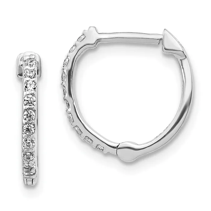 Solid 14k White Gold Simulated CZ Hoop Earrings Goldia Earrings