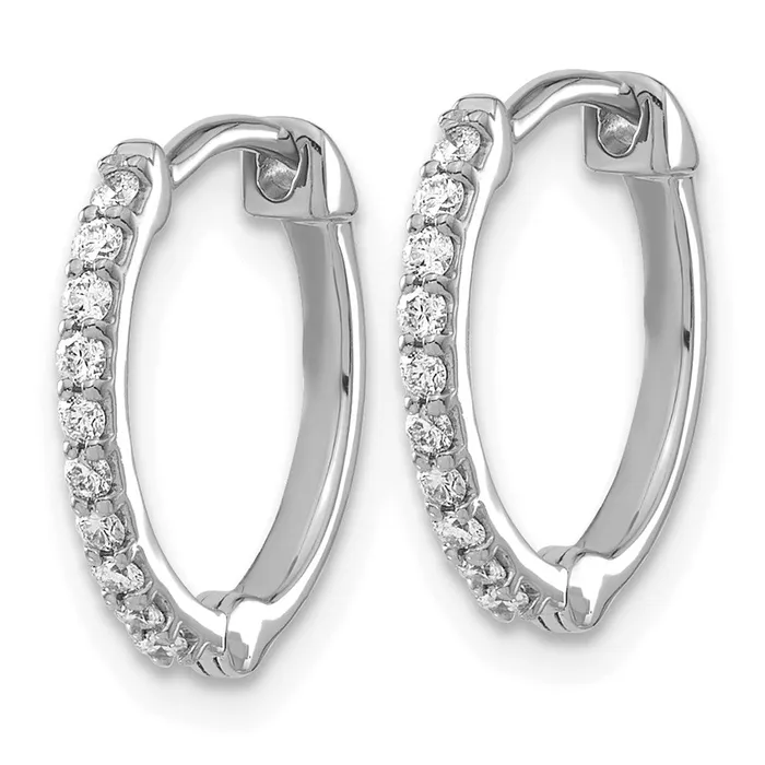 Solid 14k White Gold Simulated CZ Hoop Earrings Goldia Earrings