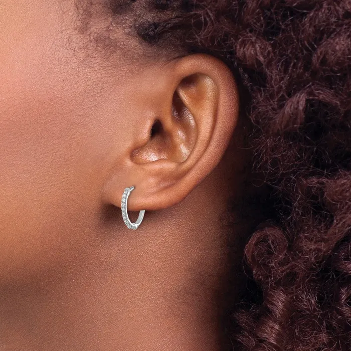 Solid 14k White Gold Simulated CZ Hoop Earrings Goldia Earrings