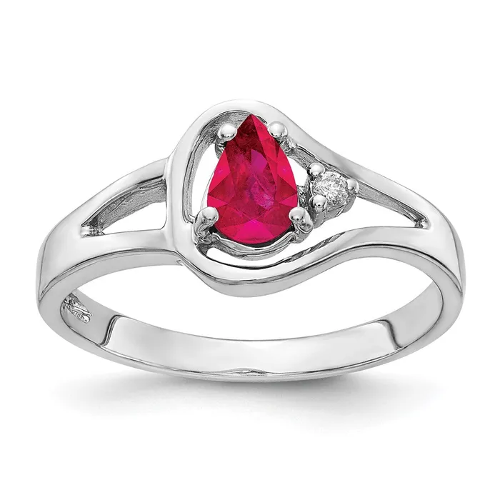Solid 14k White Gold Simulated Ruby CZ Ring Goldia Rings