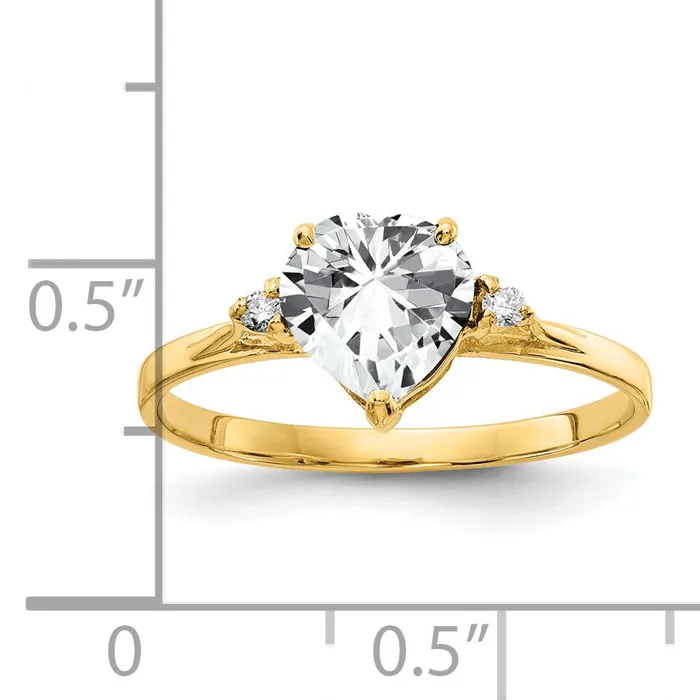 Solid 14k Yellow Gold 7mm Heart Cubic Zirconia VS Simulated CZ Ring Goldia Rings
