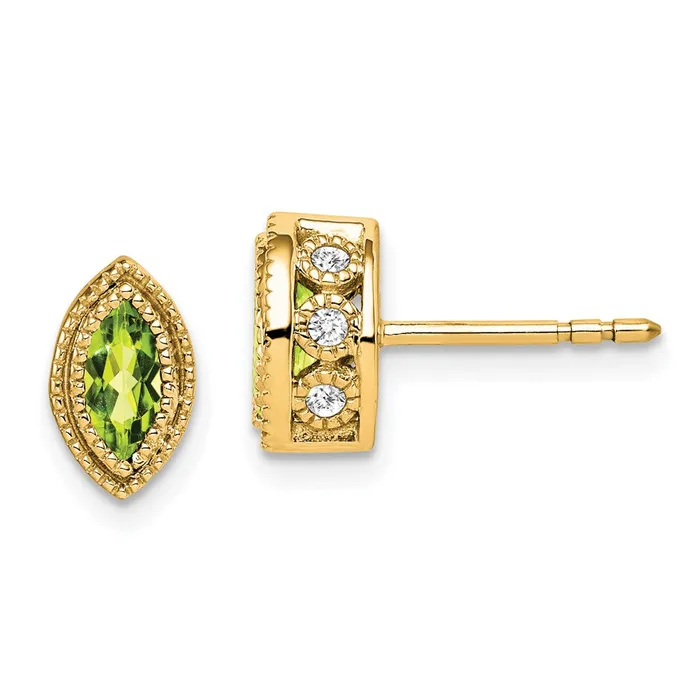 Solid 14k Yellow Gold Marquise Simulated Peridot and CZ Earrings Goldia Earrings Solid 14k Yellow Gold Marquise Simulated Peridot and CZ Earrings Goldia Earrings