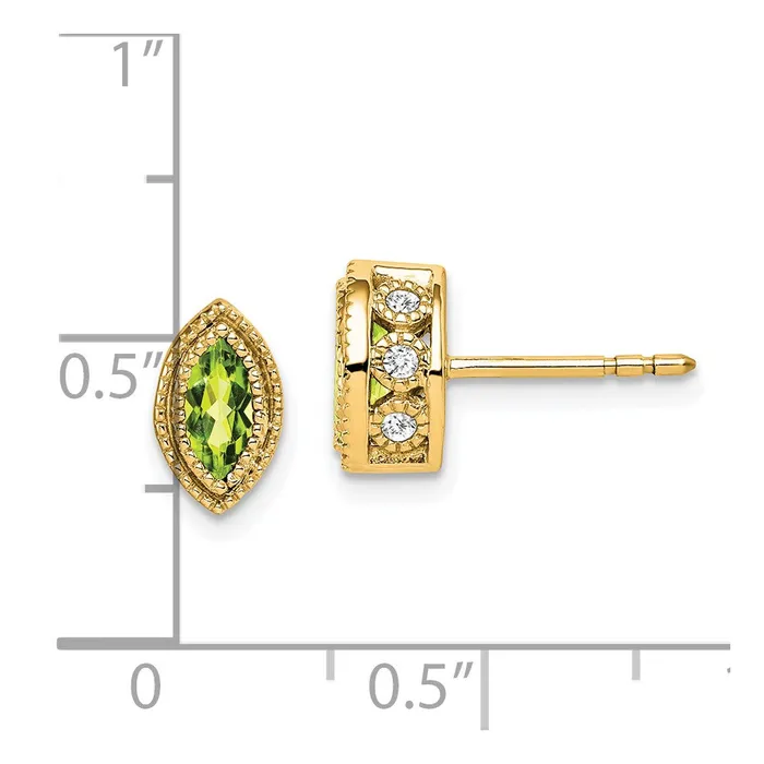 Solid 14k Yellow Gold Marquise Simulated Peridot and CZ Earrings Goldia Earrings Solid 14k Yellow Gold Marquise Simulated Peridot and CZ Earrings Goldia Earrings