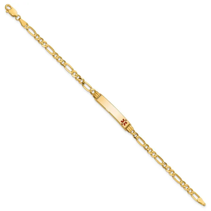 Solid 14K Yellow Gold Medical Red Enamel Figaro ID Bracelet MDS Bracelets Solid 14K Yellow Gold Medical Red Enamel Figaro ID Bracelet MDS Bracelets