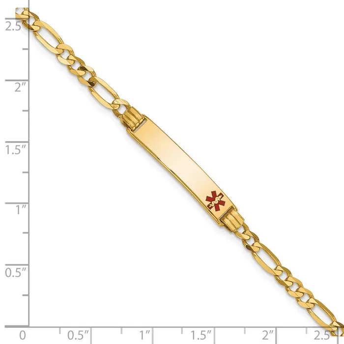 Solid 14K Yellow Gold Medical Red Enamel Figaro ID Bracelet MDS Bracelets Solid 14K Yellow Gold Medical Red Enamel Figaro ID Bracelet MDS Bracelets