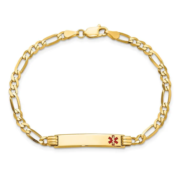 Solid 14K Yellow Gold Medical Red Enamel Figaro ID Bracelet MDS Bracelets Solid 14K Yellow Gold Medical Red Enamel Figaro ID Bracelet MDS Bracelets