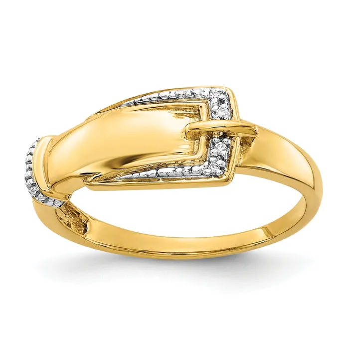 Solid 14k Yellow Gold Rhodium Simulated CZ BucKle Ring Goldia Rings