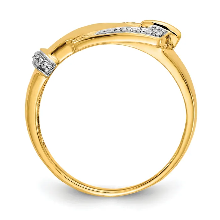 Solid 14k Yellow Gold Rhodium Simulated CZ BucKle Ring Goldia Rings