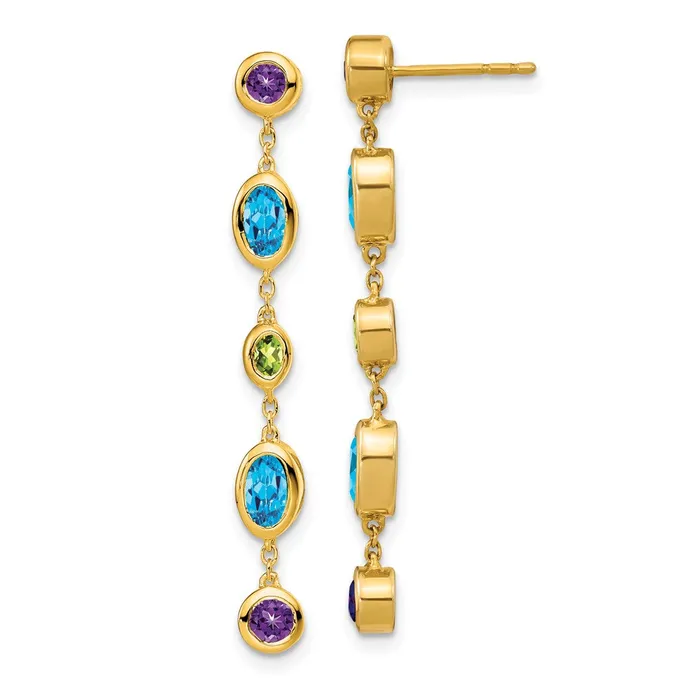 Solid 14k Yellow Gold Simulated AmethystBlue TopazPeridot Dangle Earrings Goldia Earrings Solid 14k Yellow Gold Simulated AmethystBlue TopazPeridot Dangle Earrings Goldia Earrings