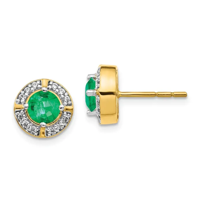 Solid 14k Yellow Gold Simulated CZ and Emerald Fancy Halo Earrings Goldia Earrings Solid 14k Yellow Gold Simulated CZ and Emerald Fancy Halo Earrings Goldia Earrings
