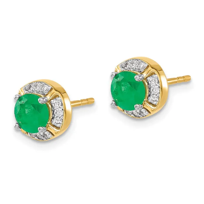 Solid 14k Yellow Gold Simulated CZ and Emerald Fancy Halo Earrings Goldia Earrings