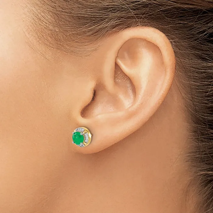 Solid 14k Yellow Gold Simulated CZ and Emerald Fancy Halo Earrings Goldia Earrings