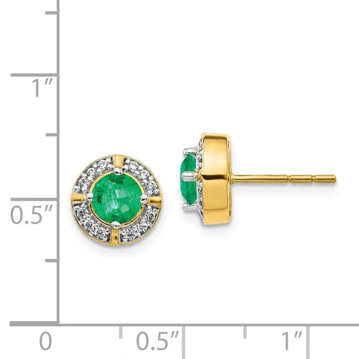Solid 14k Yellow Gold Simulated CZ and Emerald Fancy Halo Earrings Goldia Earrings