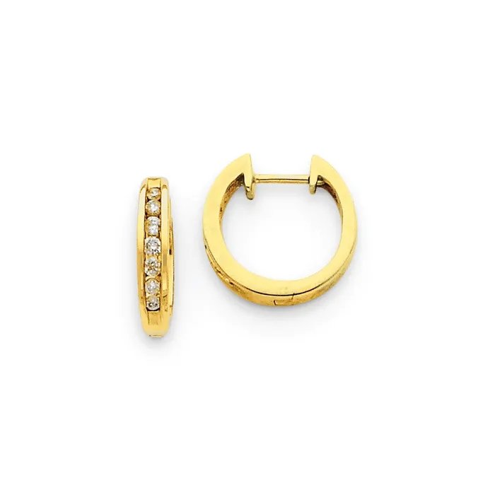Solid 14k Yellow Gold Simulated CZ Hinged Hoop Earrings Goldia Earrings