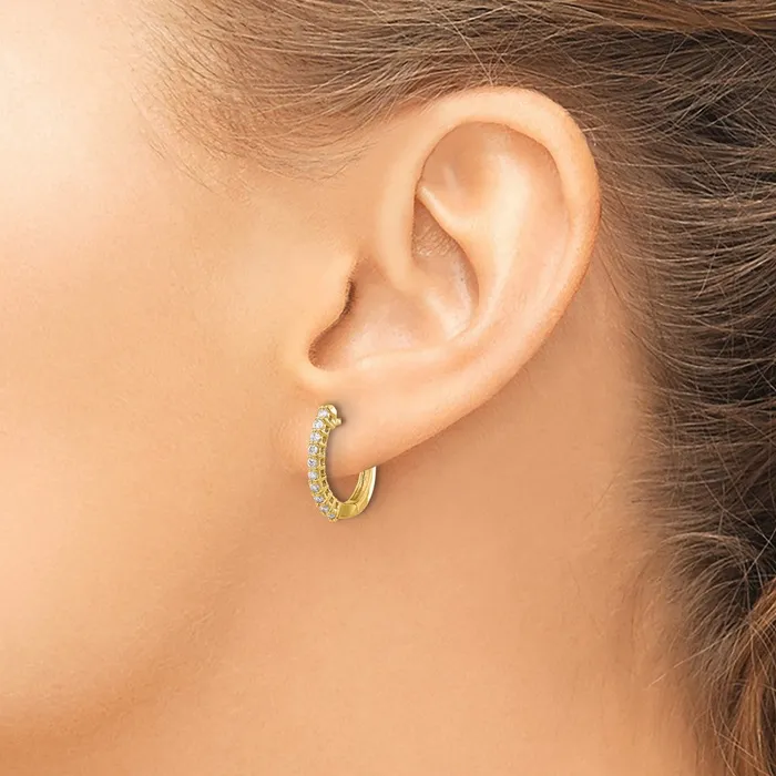 Solid 14k Yellow Gold Simulated CZ Hinged Hoop Earrings Goldia Earrings Solid 14k Yellow Gold Simulated CZ Hinged Hoop Earrings Goldia Earrings