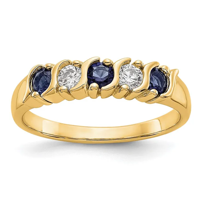 Solid 14k Yellow Gold Simulated CZ wSimulated Sapphire Band Goldia Rings