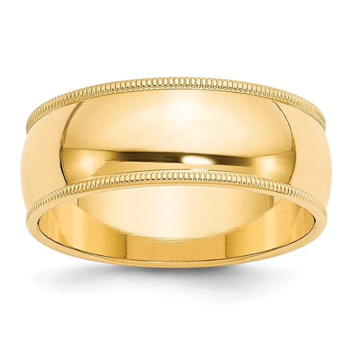 Solid 18K Yellow Gold 8mm Milgrain Half Round MensWomens Wedding Band Ring Size 95 Goldia Rings Solid 18K Yellow Gold 8mm Milgrain Half Round MensWomens Wedding Band Ring Size 95 Goldia Rings
