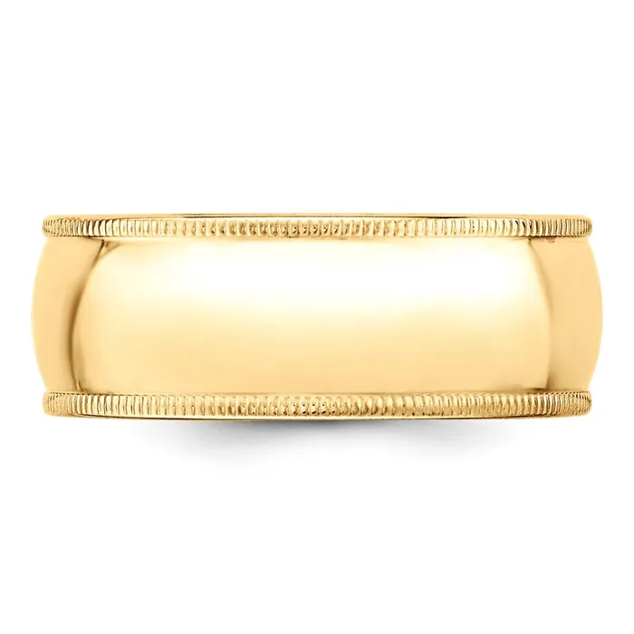 Solid 18K Yellow Gold 8mm Milgrain Half Round MensWomens Wedding Band Ring Size 95 Goldia Rings