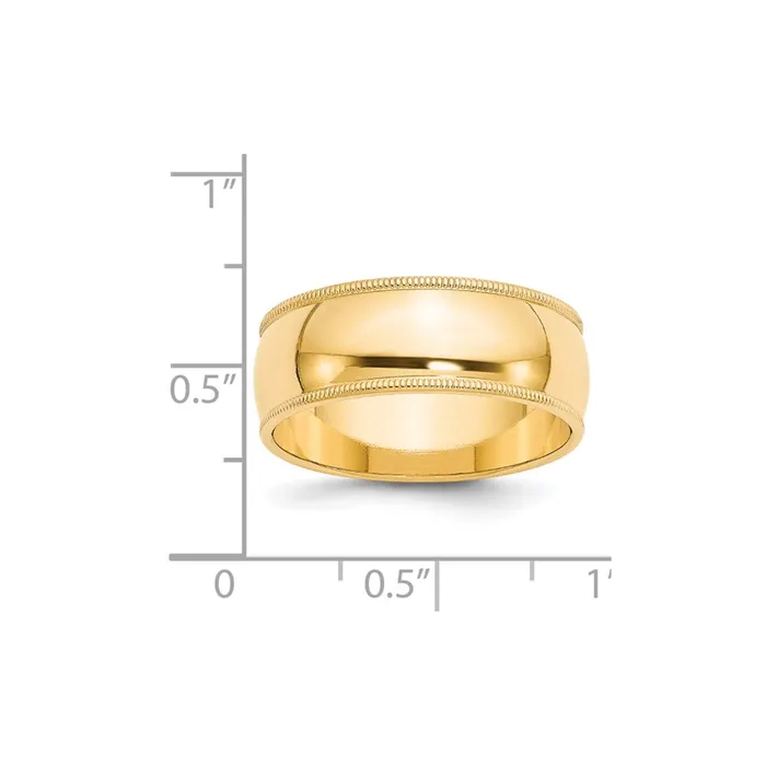 Solid 18K Yellow Gold 8mm Milgrain Half Round MensWomens Wedding Band Ring Size 95 Goldia Rings