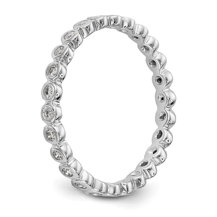 Solid Real 14k White Gold Polished 13ct Bezel Set CZ Eternity Wedding Band Ring Goldia Rings