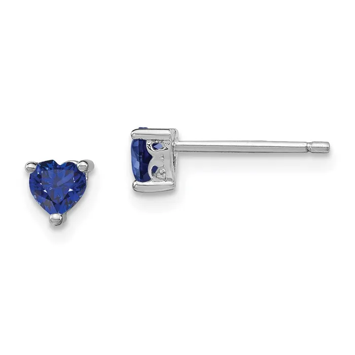Sterling Silver 4mm Heart Created Sapphire Post Earrings Goldia Earrings