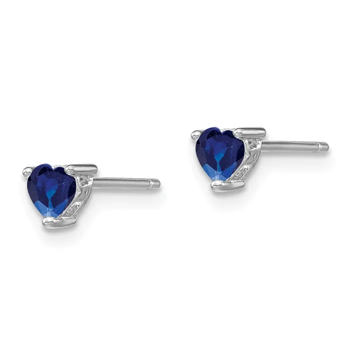 Sterling Silver 4mm Heart Created Sapphire Post Earrings Goldia Earrings