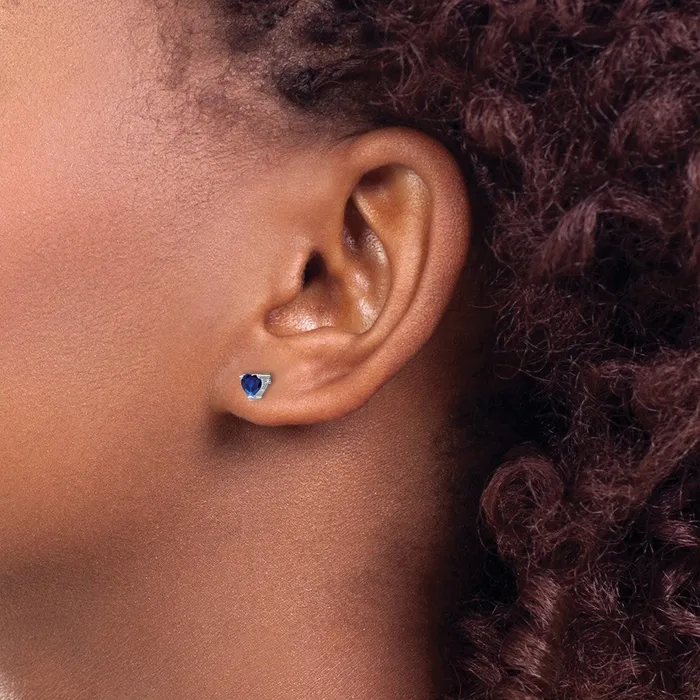 Sterling Silver 4mm Heart Created Sapphire Post Earrings Goldia Earrings