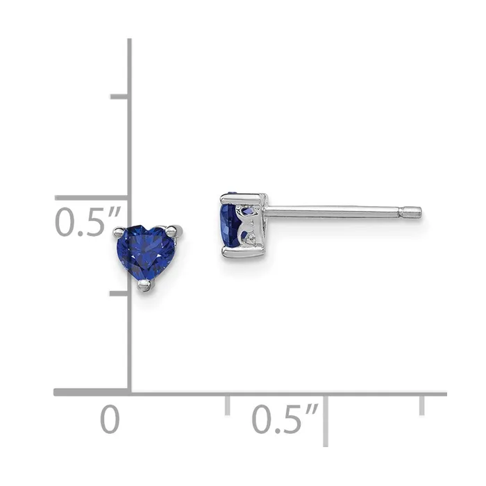 Sterling Silver 4mm Heart Created Sapphire Post Earrings Goldia Earrings