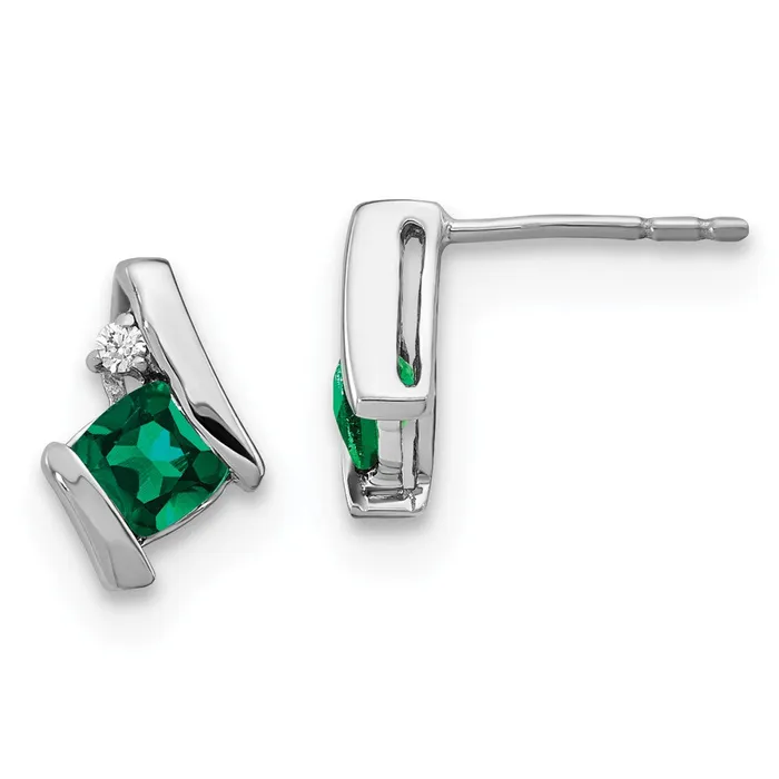Sterling Silver Antique Cushion Cr Emerald and Real Diamond Earrings Goldia Earrings Sterling Silver Antique Cushion Cr Emerald and Real Diamond Earrings Goldia Earrings