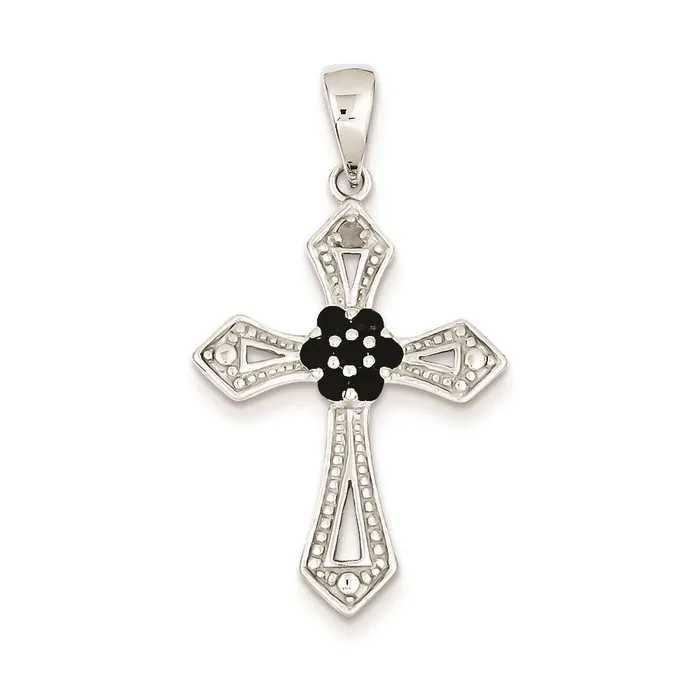 Sterling Silver Black CZ Diamond Accent Cross Pendant Goldia Necklaces