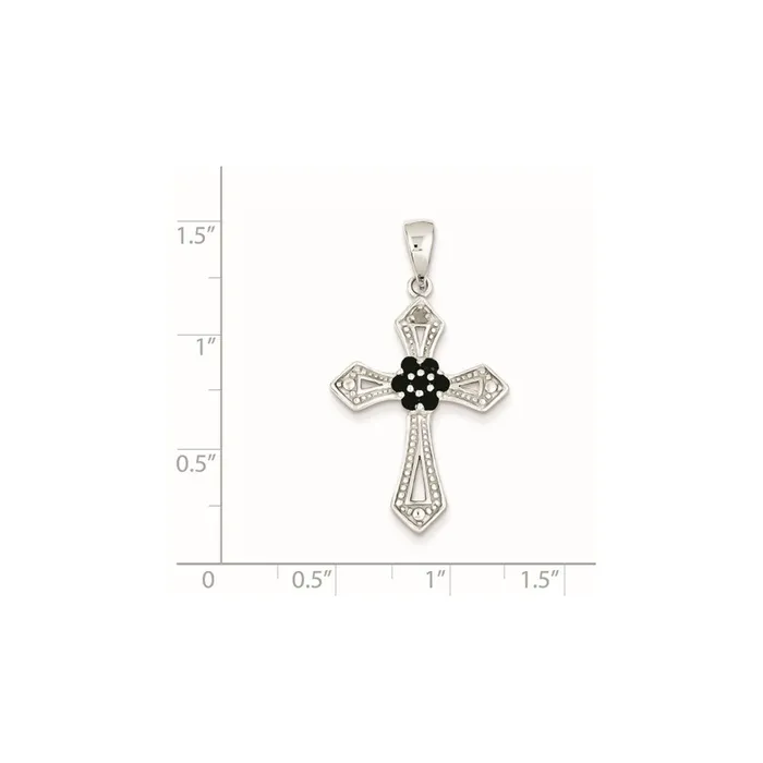 Sterling Silver Black CZ Diamond Accent Cross Pendant Goldia Necklaces