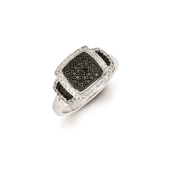 Sterling Silver Black u0026 White Diamond Square Ring Goldia Rings