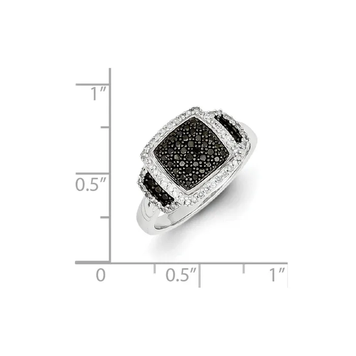 Sterling Silver Black u0026 White Diamond Square Ring Goldia Rings