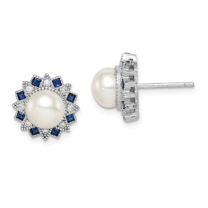 Sterling Silver RHplated FWC PearlSyn Blue SpinelCZ Earrings Goldia Earrings Sterling Silver RHplated FWC PearlSyn Blue SpinelCZ Earrings Goldia Earrings