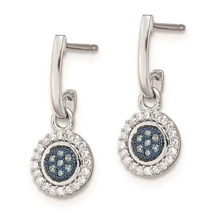 Sterling Silver Rhod Plated Blue and White Diamond Post Earrings Goldia Earrings