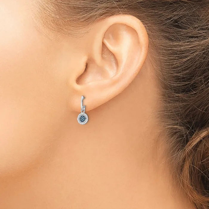 Sterling Silver Rhod Plated Blue and White Diamond Post Earrings Goldia Earrings