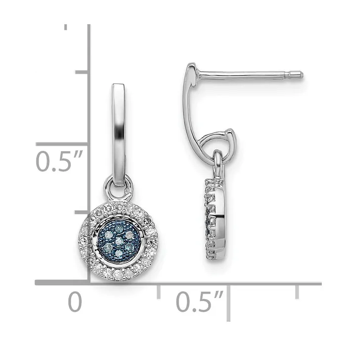 Sterling Silver Rhod Plated Blue and White Diamond Post Earrings Goldia Earrings