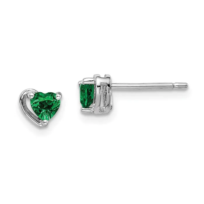 Sterling Silver Rhodplated Created Emerald Heart Post Earrings Goldia Earrings Sterling Silver Rhodplated Created Emerald Heart Post Earrings Goldia Earrings