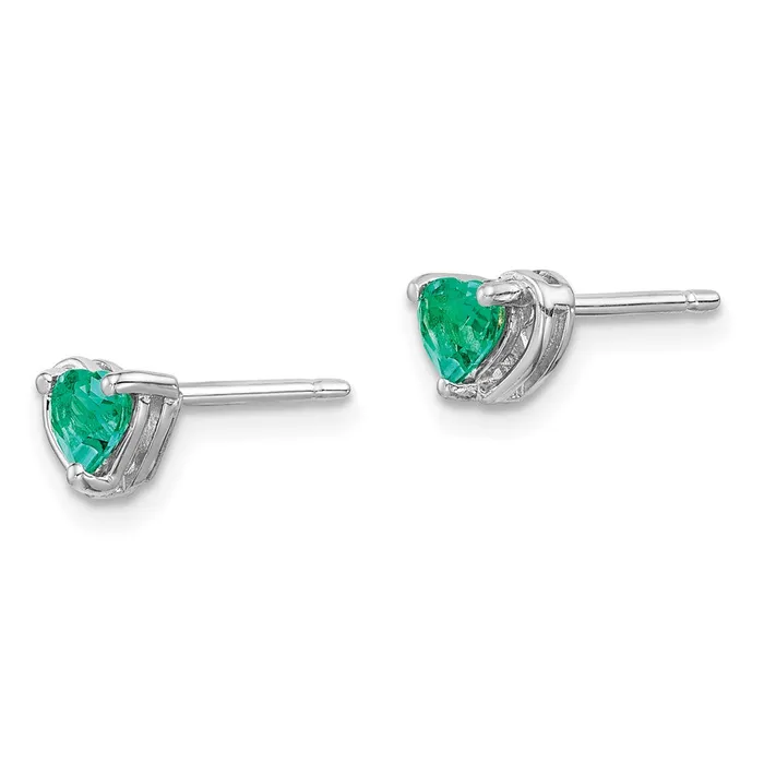Sterling Silver Rhodplated Created Emerald Heart Post Earrings Goldia Earrings