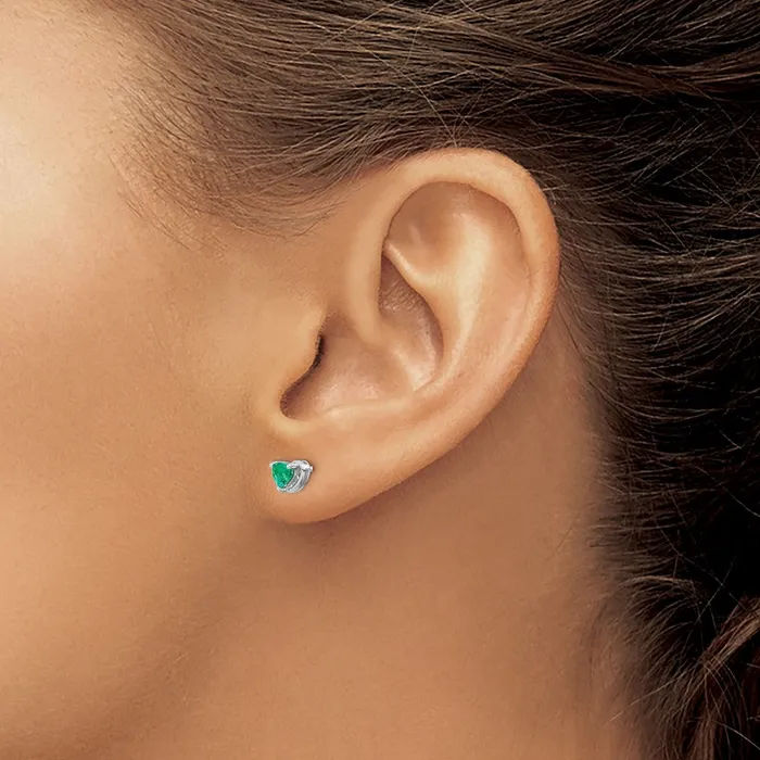 Sterling Silver Rhodplated Created Emerald Heart Post Earrings Goldia Earrings