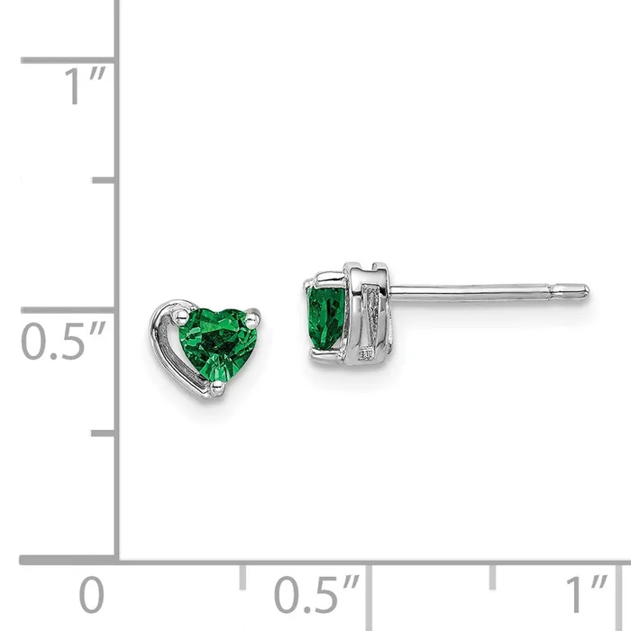 Sterling Silver Rhodplated Created Emerald Heart Post Earrings Goldia Earrings