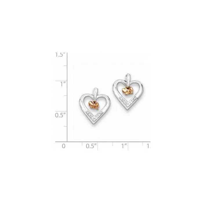 Sterling Silver Rhodium 14k Rose Gold Butterfly Diamond Heart Earrings Goldia Earrings