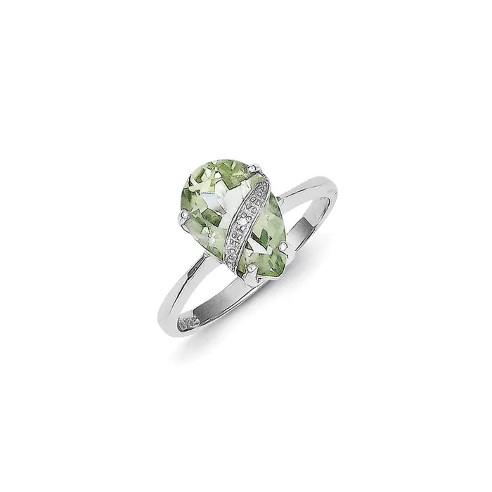 Sterling Silver Rhodium Pear Green Quartz u0026 Diamond Ring Goldia Rings