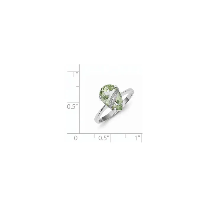Sterling Silver Rhodium Pear Green Quartz u0026 Diamond Ring Goldia Rings