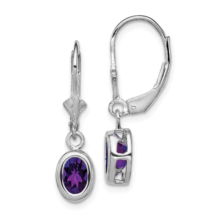 Sterling Silver Rhodium Plated 7x5mm Oval Amethyst Leverback Earrings Goldia Earrings Sterling Silver Rhodium Plated 7x5mm Oval Amethyst Leverback Earrings Goldia Earrings