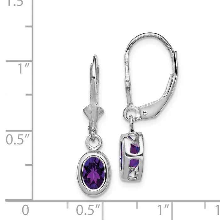 Sterling Silver Rhodium Plated 7x5mm Oval Amethyst Leverback Earrings Goldia Earrings