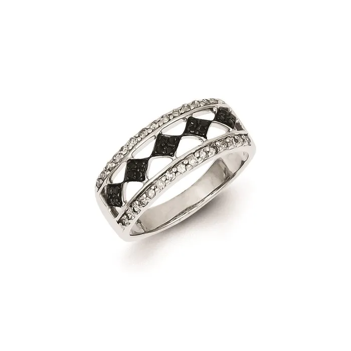 Sterling Silver Rhodium Plated Black u0026 White Diamond Ring Goldia Rings