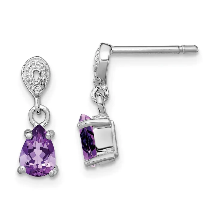 Sterling Silver Rhodium Plated Diamond and Amethyst Post Earrings Goldia Earrings Sterling Silver Rhodium Plated Diamond and Amethyst Post Earrings Goldia Earrings