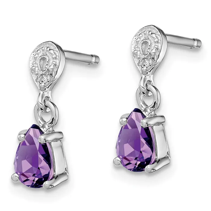 Sterling Silver Rhodium Plated Diamond and Amethyst Post Earrings Goldia Earrings