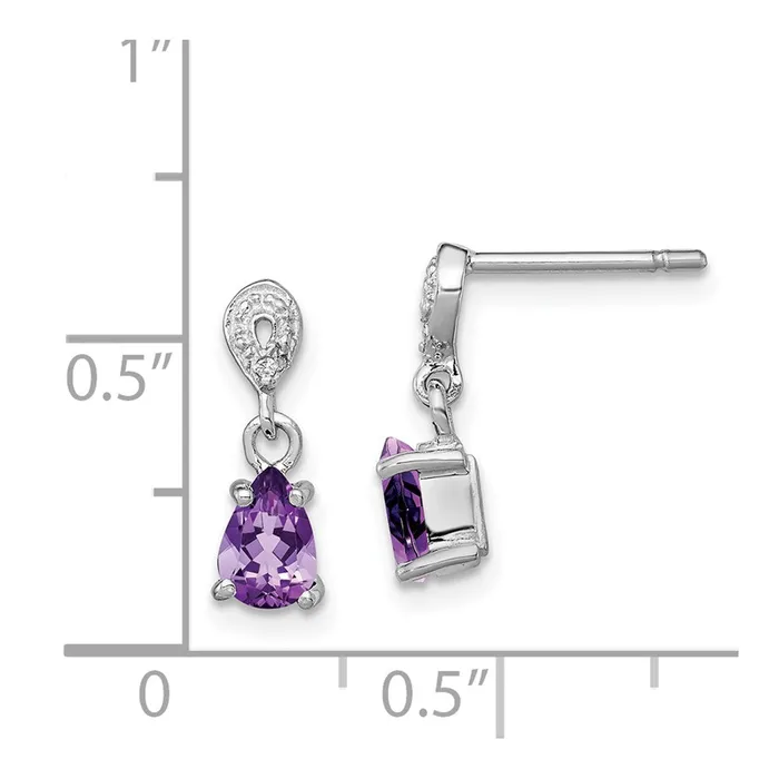 Sterling Silver Rhodium Plated Diamond and Amethyst Post Earrings Goldia Earrings
